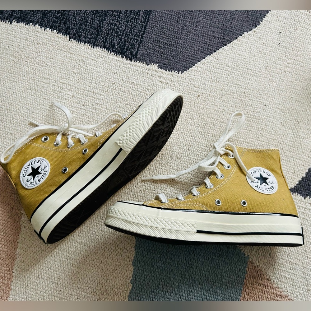 Converse High Top Sneakers in Mustard Yellow and White